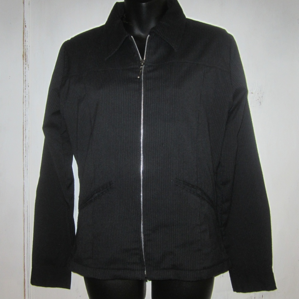 Anthropologie Black Pinstriped Zipper Jacket - Med